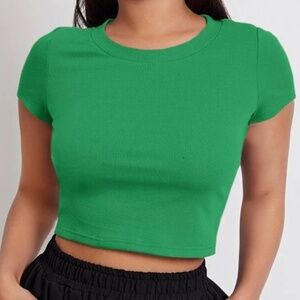 SHEIN Green Rib-knit Crop Top